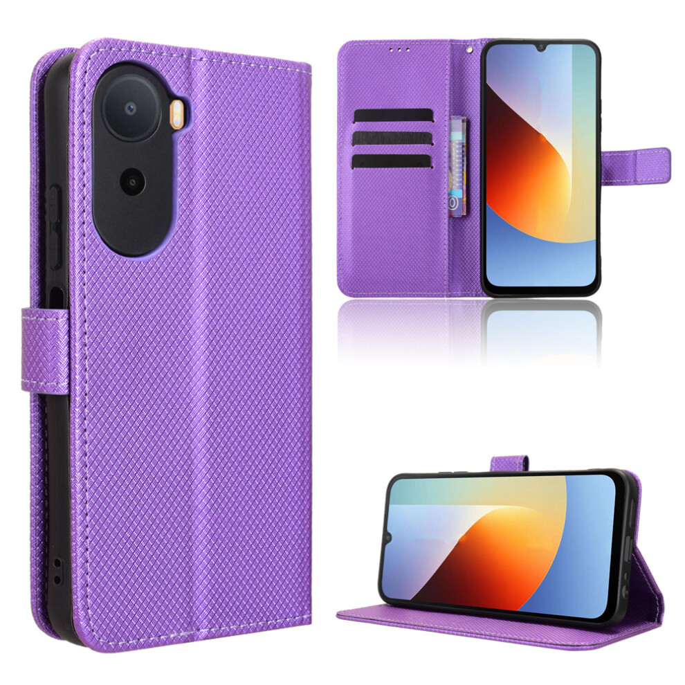 (Purple) Phone Cover For Xiaomi Redmi A7 Pro 4G (171.56Mm) Leather Wallet Case With Strap Diamond Texture Pho Purple 6914293584175