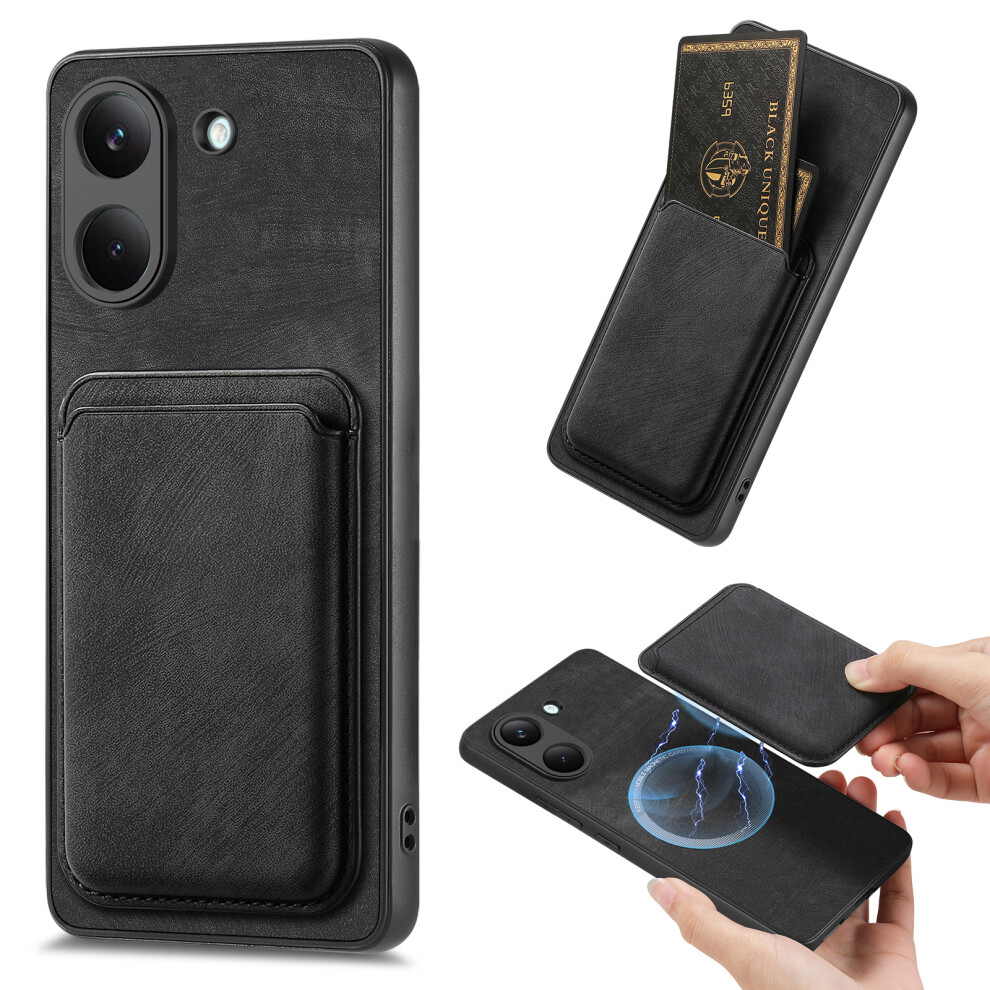 (Black) Phone Cover For Xiaomi Redmi Turbo 5 5G / Xiaomi Poco X8 Pro 5G Case Compatible With Magsafe Leather Black 6914294476561