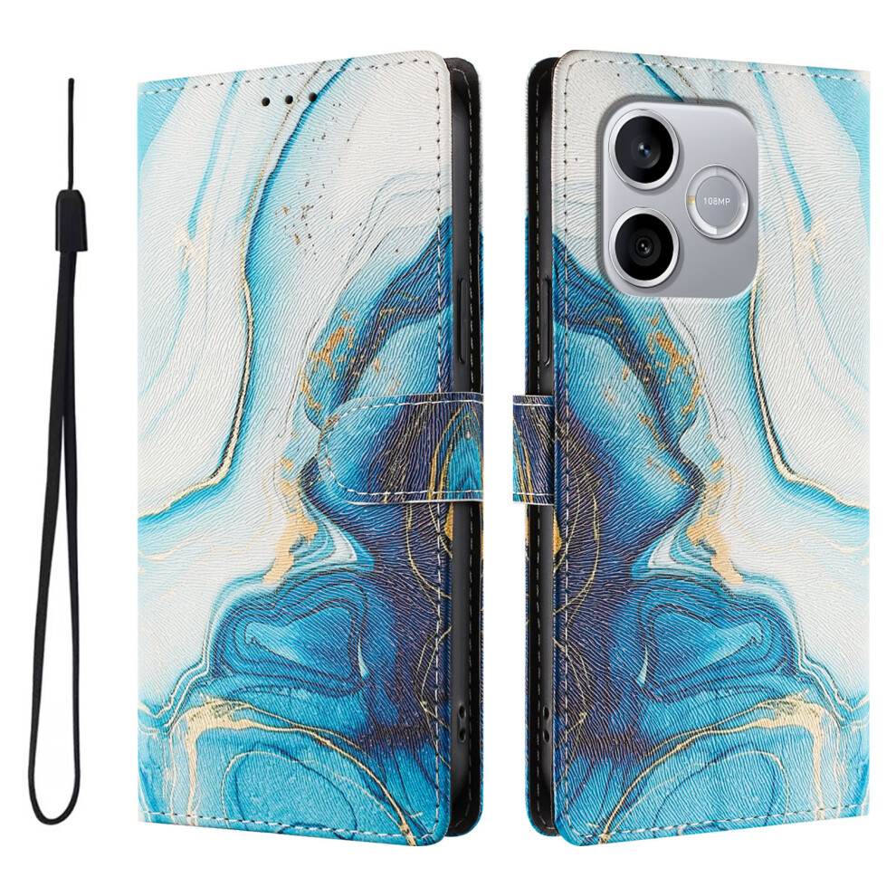 ( Marble) Phone Cover For Honor 600 Lite 5G Case Pattern Print Pu Leather Wallet Phone Cover With Wrist Strap Blue 6914290470891