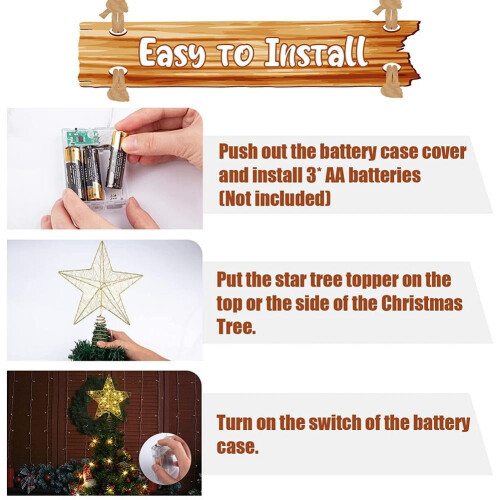 Gold Glitter Star Christmas Tree Topper 8 Inch 1