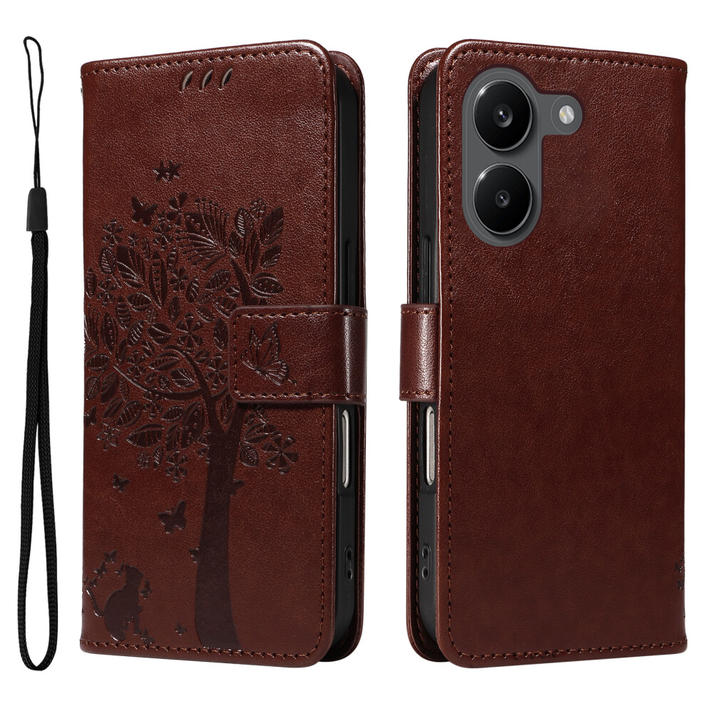 (Coffee) Phone Cover For Xiaomi Poco X8 Pro 5G / Xiaomi Redmi Turbo 5 5G Phone Case With Stand Cat Tree Patte Brown 6914290837335