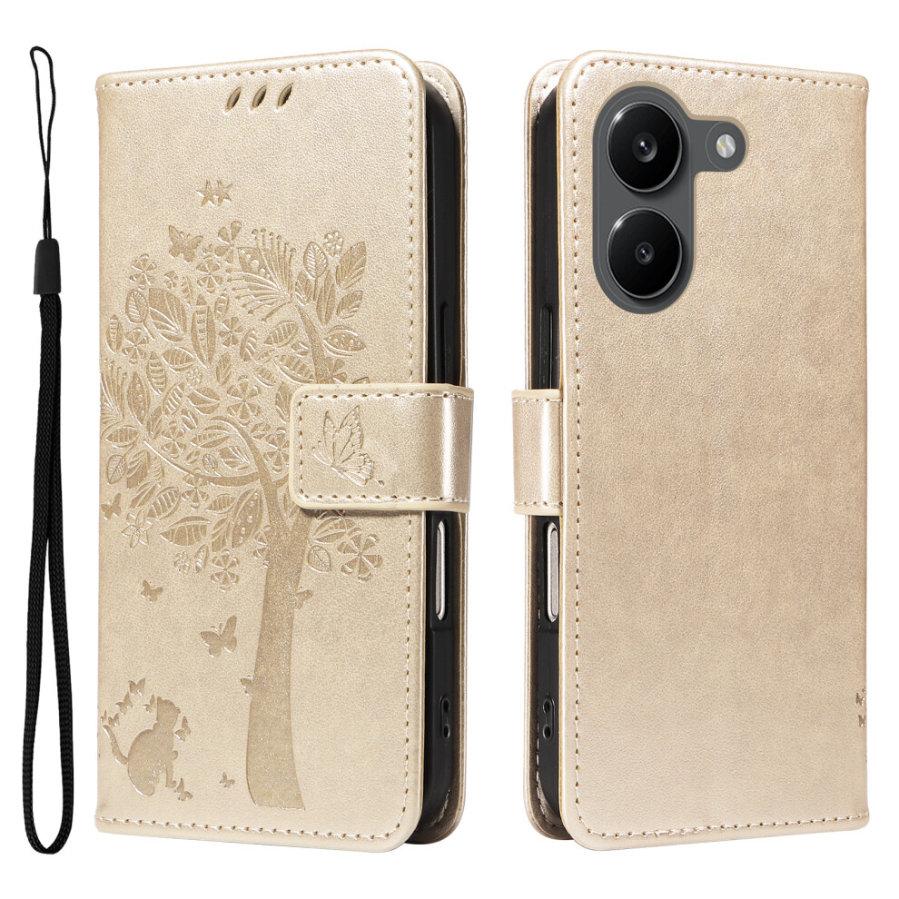 (Gold) Phone Cover For Xiaomi Poco X8 Pro 5G / Xiaomi Redmi Turbo 5 5G Phone Case With Stand Cat Tree Patte Gold 6914296739244