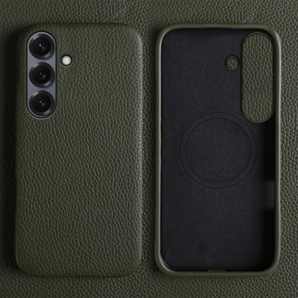 (Green) Phone Cover For Samsung Galaxy S25 Fe Magnetic Case Litchi Texture Genuine Cow Leather + Pc Phone Co Green 6914293866592