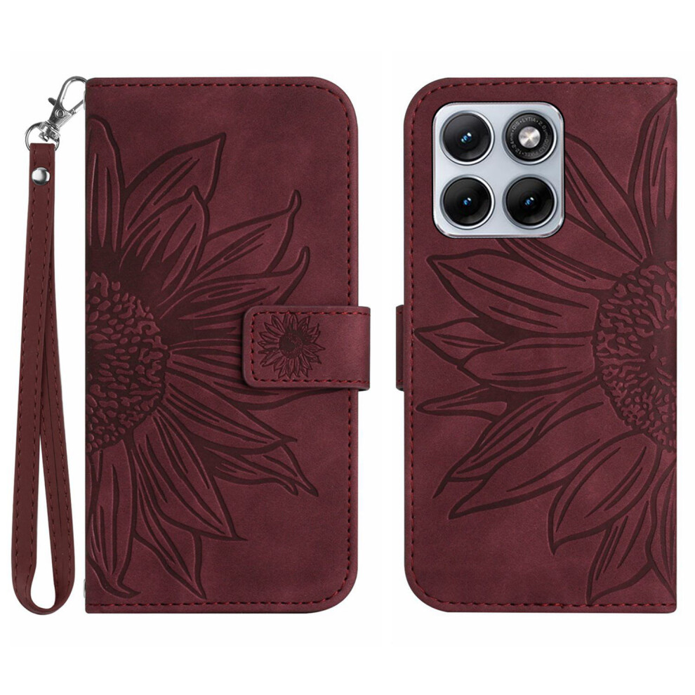 (Wine ) Phone Cover For Motorola Edge 70 Fusion+ 5G / Motorola Edge 70 Fusion 5G Case Sunflower Imprint Leat Red 6914291953027