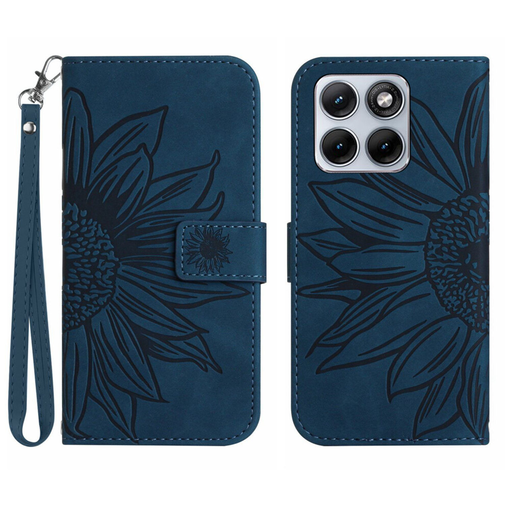 (Dark ) Phone Cover For Motorola Edge 70 Fusion+ 5G / Motorola Edge 70 Fusion 5G Case Sunflower Imprint Leat Blue 6914296806755