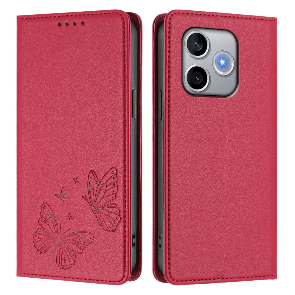 (Red) Phone Cover For Honor 600 Lite 5G Wallet Case Rfid Blocking Butterfly Imprinted Magnetic Flip Leathe Red 6914295088091