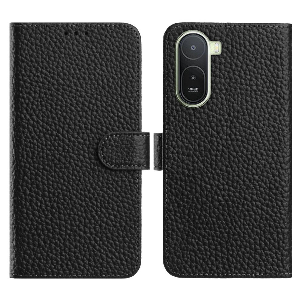 (Black) Phone Cover For Xiaomi Redmi A7 Pro 4G (171.56Mm) Case Wallet Stand Litchi Texture Genuine Cow Leath Black 6914290322176