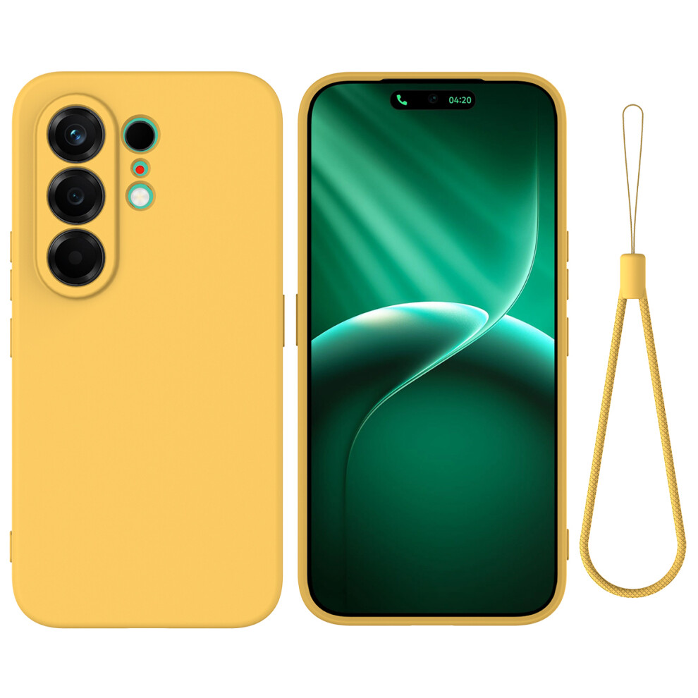 (Yellow) Phone Cover For Tecno Camon 50 4G Liquid Silicone Case Phone Back Cover With Hand Strap Yellow 6914297563923