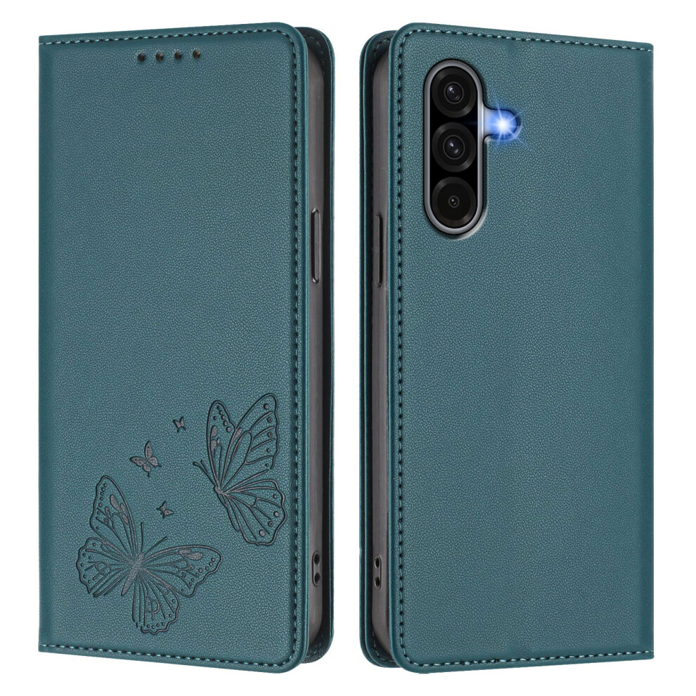 (Peacock ) Phone Cover For Samsung Galaxy A36 5G / Galaxy A56 5G Wallet Case Rfid Blocking Butterfly Imprinted Green 6914299657170