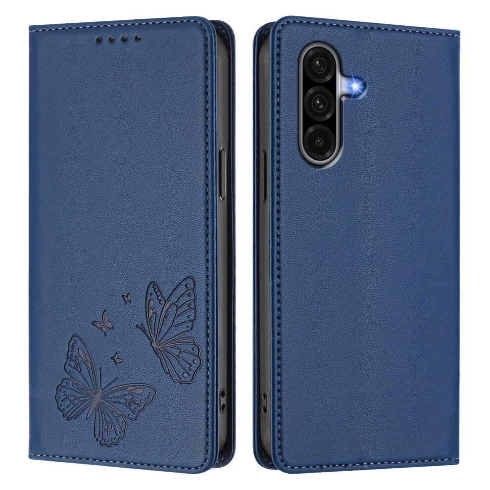 (Dark ) Phone Cover For Samsung Galaxy A17 4G / Galaxy A26 5G / Galaxy A17 5G Wallet Case Rfid Blocking Butt Blue 6914293540744
