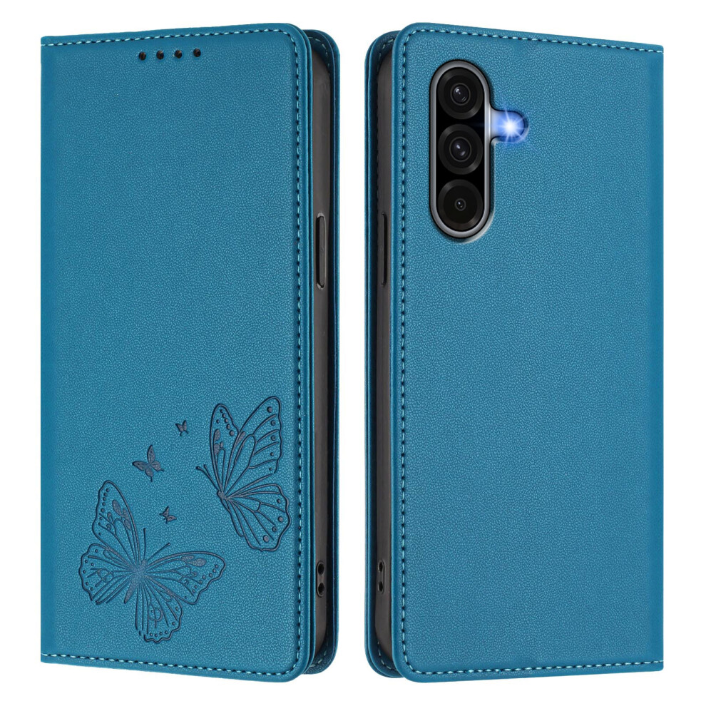 (Lake ) Phone Cover For Samsung Galaxy A36 5G / Galaxy A56 5G Wallet Case Rfid Blocking Butterfly Imprinted Blue 6914295644389