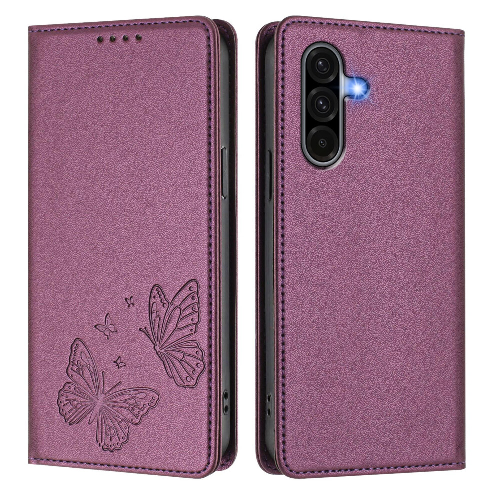 (Violet) Phone Cover For Samsung Galaxy A36 5G / Galaxy A56 5G Wallet Case Rfid Blocking Butterfly Imprinted 6914294720770