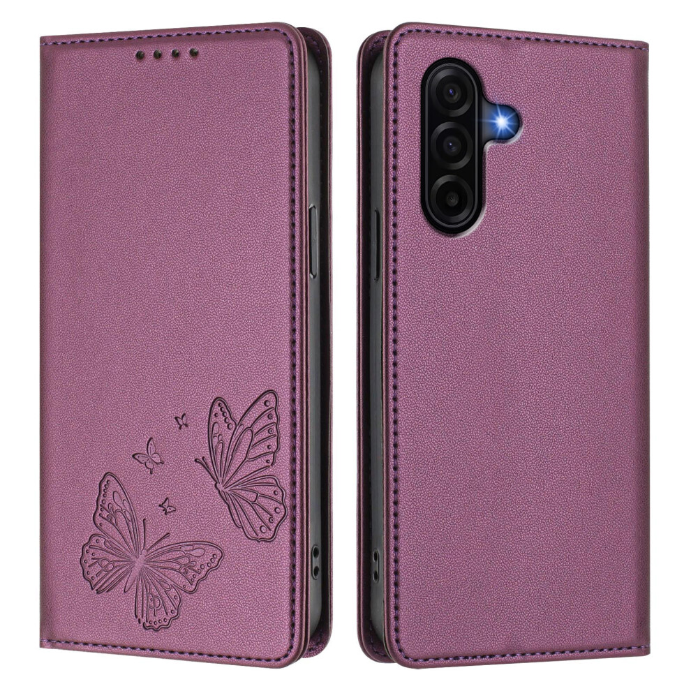(Violet) Phone Cover For Samsung Galaxy A57 5G Wallet Case Rfid Blocking Butterfly Imprinted Magnetic Flip Le 6914293937070