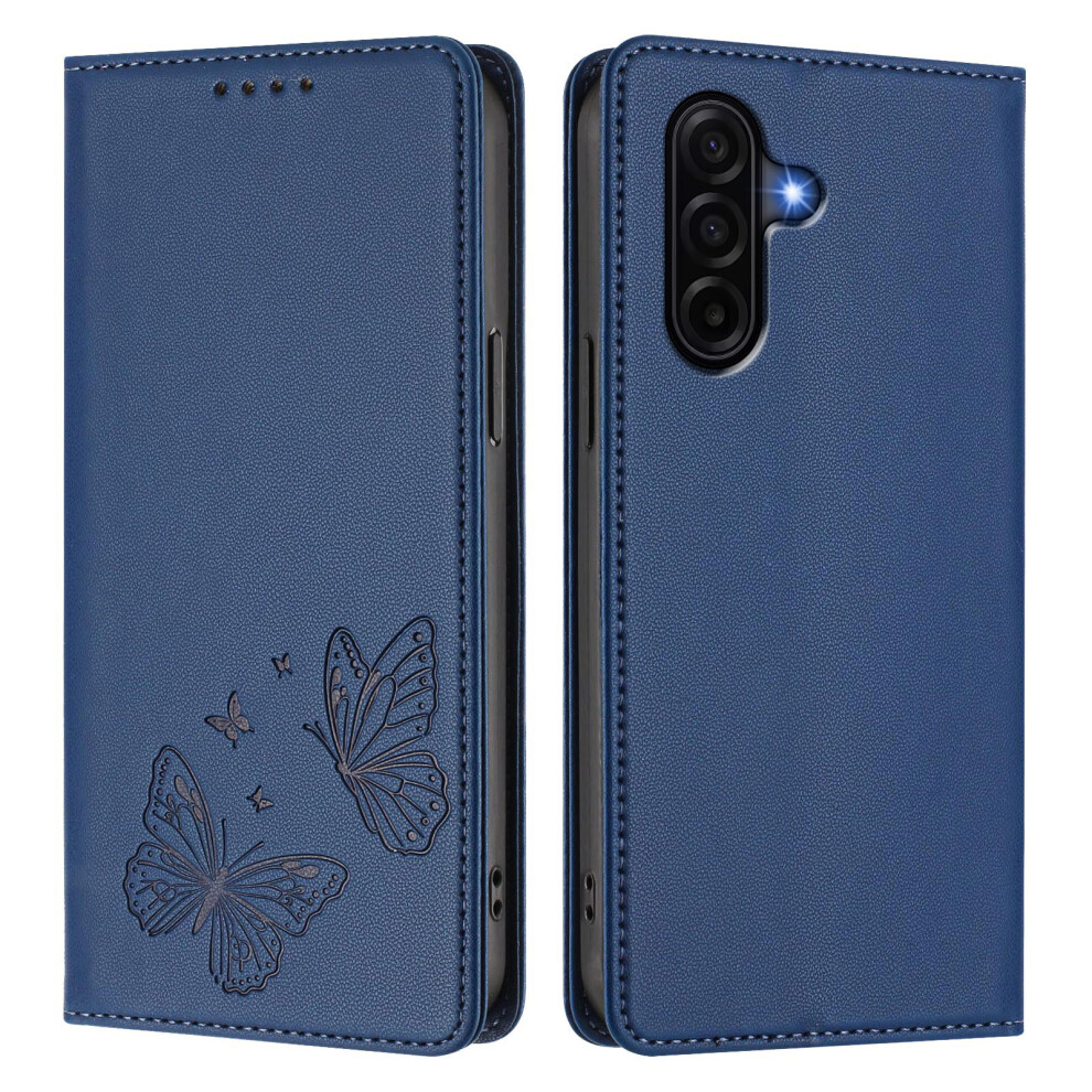 (Dark ) Phone Cover For Samsung Galaxy A57 5G Wallet Case Rfid Blocking Butterfly Imprinted Magnetic Flip Le Blue 6914290004591