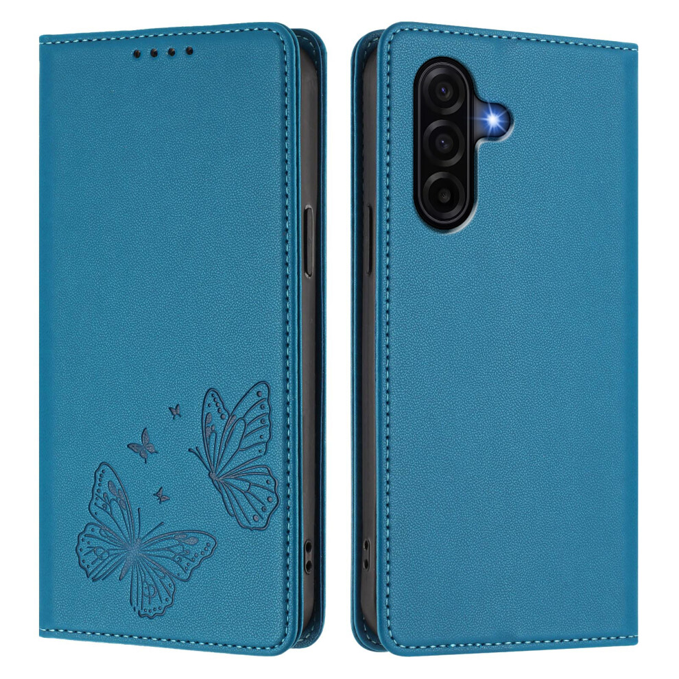 (Lake ) Phone Cover For Samsung Galaxy A57 5G Wallet Case Rfid Blocking Butterfly Imprinted Magnetic Flip Le Blue 6914297117171