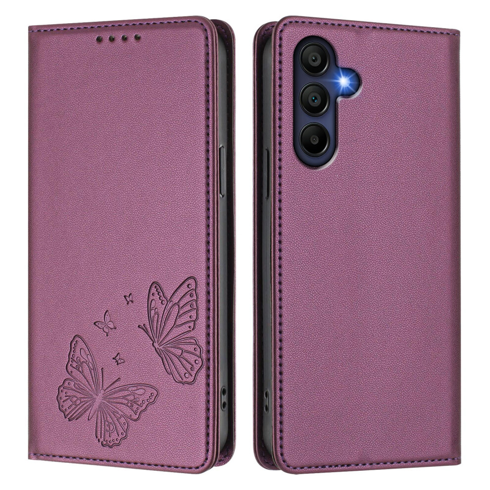 (Violet) Phone Cover For Samsung Galaxy A16 4G / Galaxy A16 5G Wallet Case Rfid Blocking Butterfly Imprinted 6914296137583