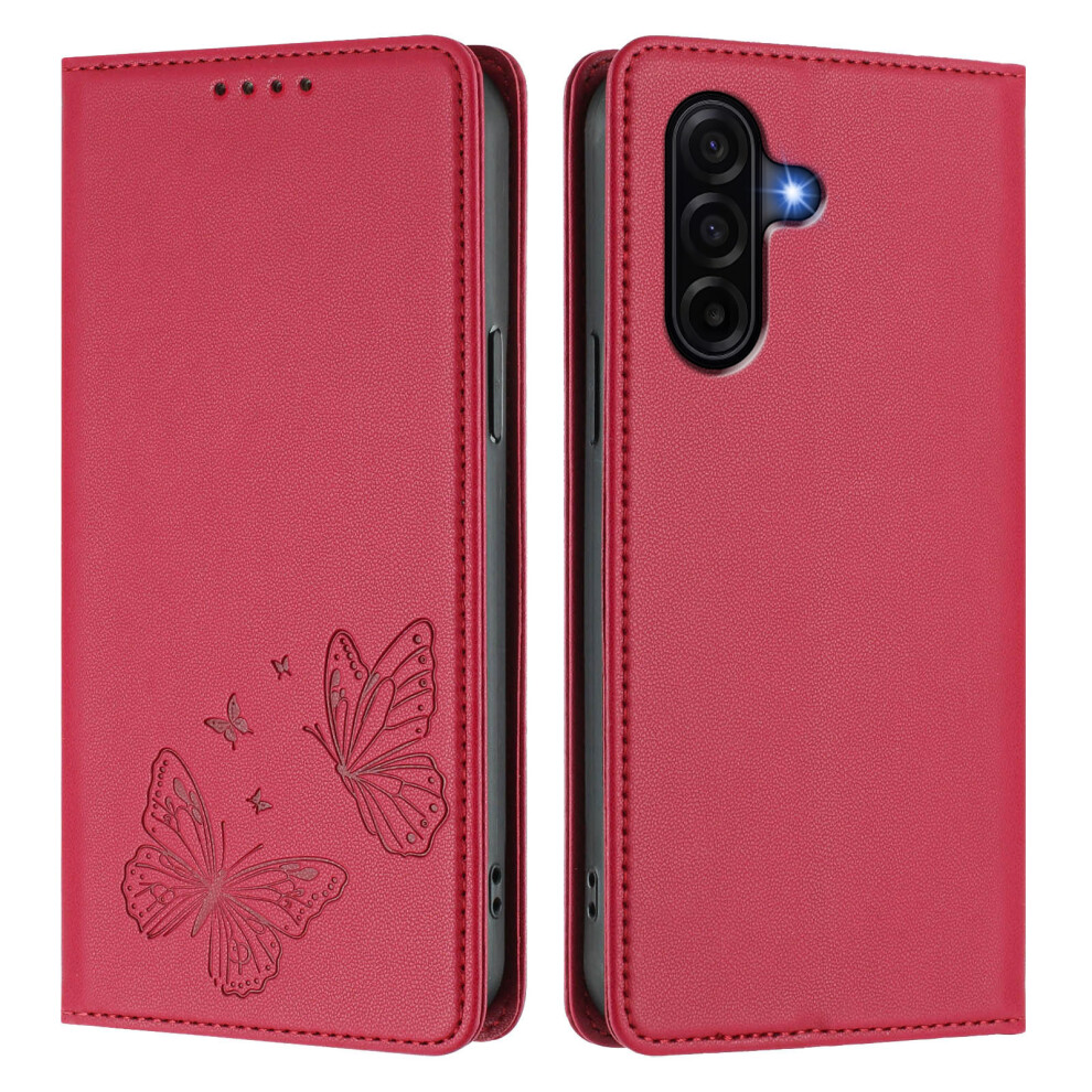 (Red) Phone Cover For Samsung Galaxy A57 5G Wallet Case Rfid Blocking Butterfly Imprinted Magnetic Flip Le Red 6914296110630