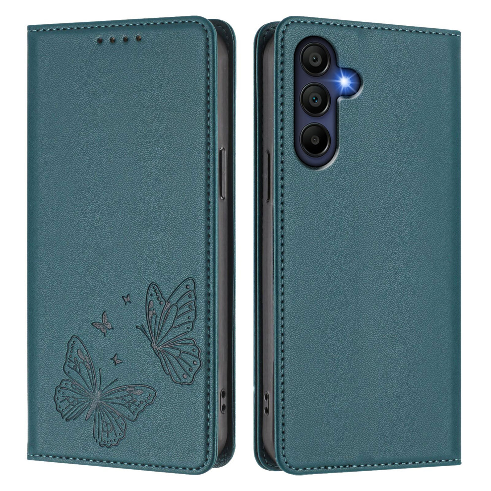 (Peacock ) Phone Cover For Samsung Galaxy A16 4G / Galaxy A16 5G Wallet Case Rfid Blocking Butterfly Imprinted Green 6914294608924