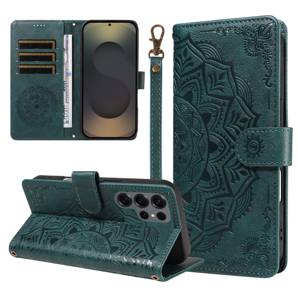 (Green) Phone Cover For Samsung Galaxy S25 Ultra Wallet Case Embossed Mandala Pattern Pu Leather + Tpu Cover Green 6914296620849