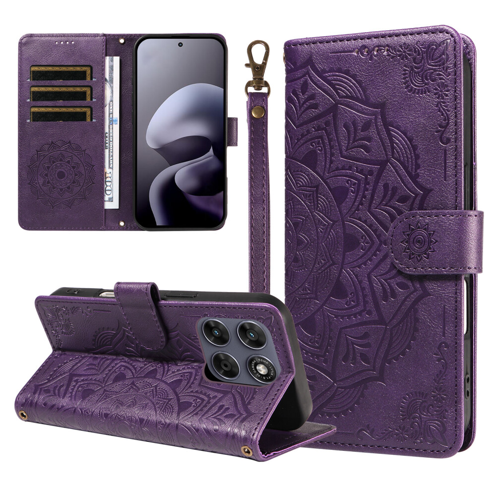 (Purple) Phone Cover For Motorola Moto G77 5G / Motorola Moto G67 5G Wallet Case Embossed Mandala Pattern Pu Purple 6914298714096