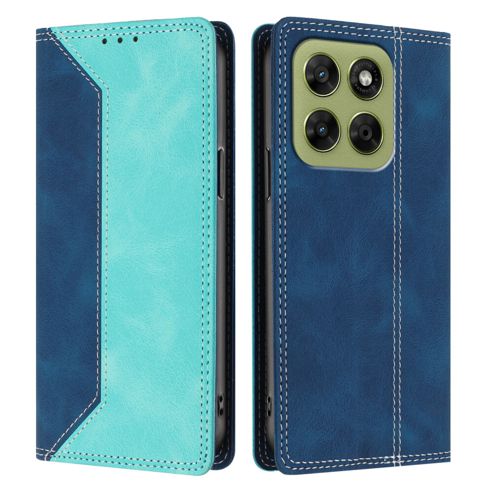 (Dark Blue / Green) Phone Cover For Motorola Moto G87 5G / G67 5G / G77 5G Leather Case Skin Touch Color Splicing Rfid B Blue,Green 6914291977467