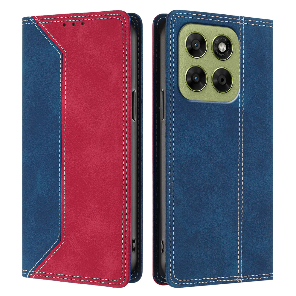 (Dark Blue / Red) Phone Cover For Motorola Moto G87 5G / G67 5G / G77 5G Leather Case Skin Touch Color Splicing Rfid B Blue,Red 6914299153566