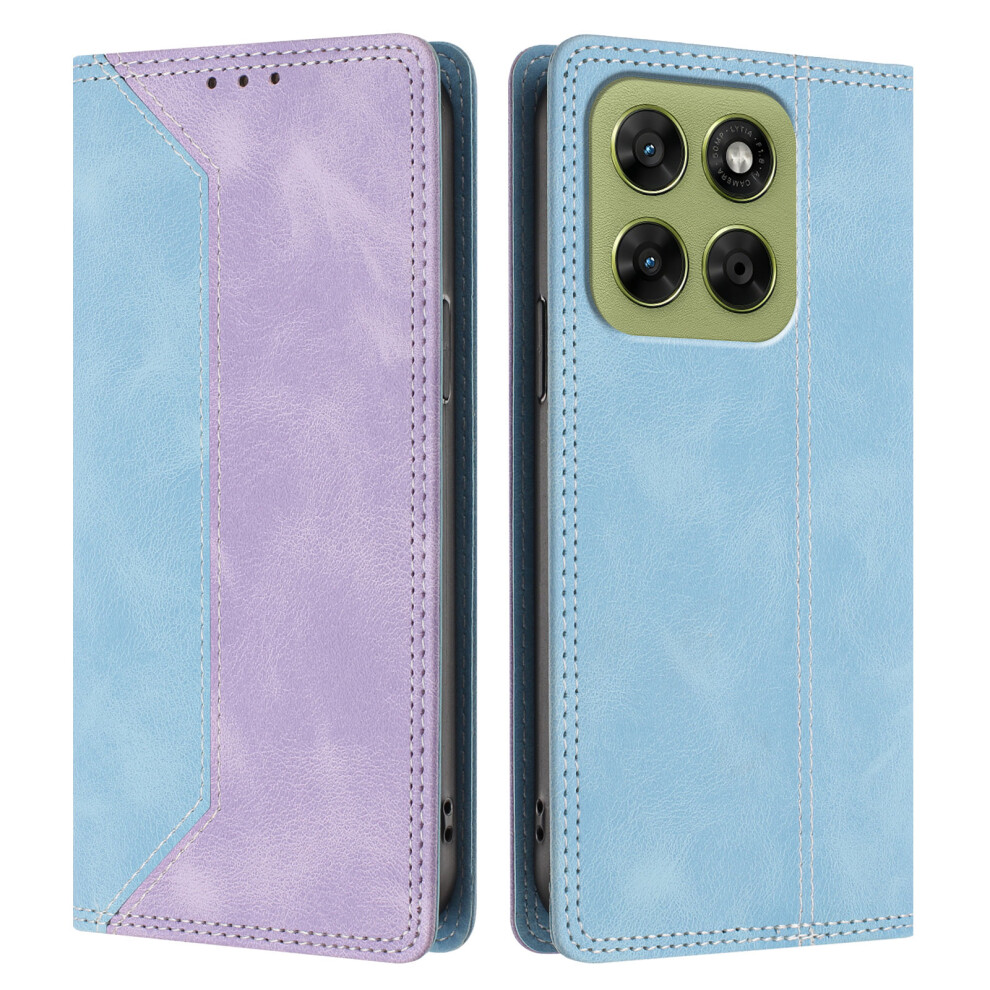 (Blue / Purple) Phone Cover For Motorola Moto G87 5G / G67 5G / G77 5G Leather Case Skin Touch Color Splicing Rfid B Blue,Purple 6914296127003