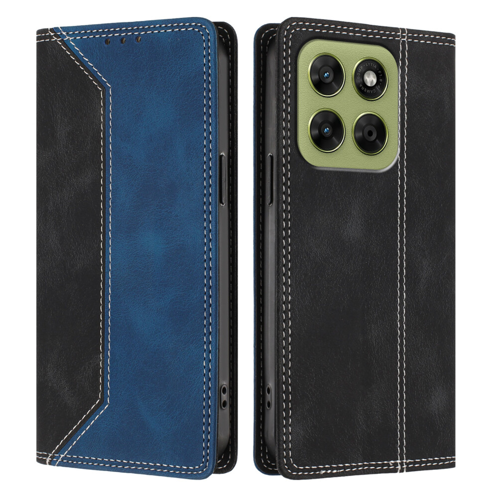 (Black / Dark Blue) Phone Cover For Motorola Moto G87 5G / G67 5G / G77 5G Leather Case Skin Touch Color Splicing Rfid B Blue,Black 6914290848577