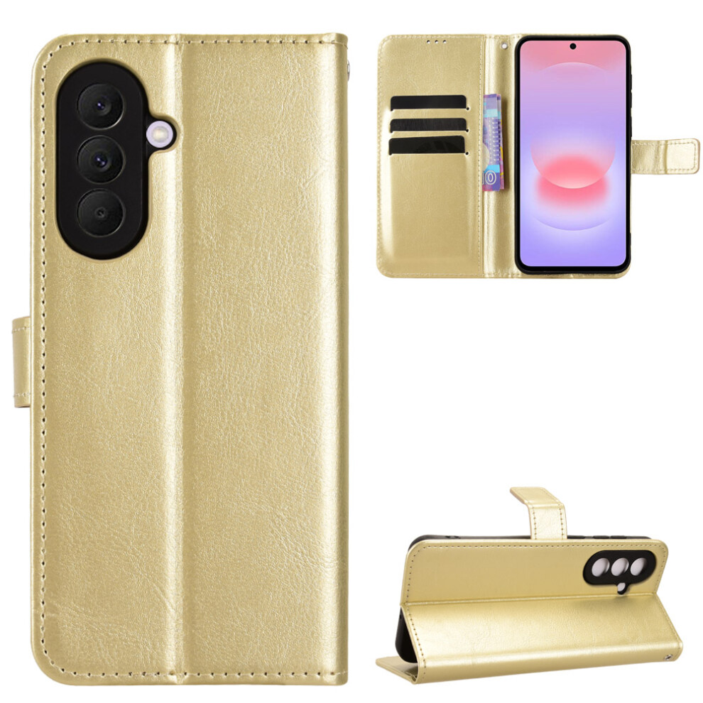 (Gold) Phone Cover For Samsung Galaxy A57 5G Pu Leather Case With Strap Crazy Horse Texture Phone Wallet Co Gold 6914294140097
