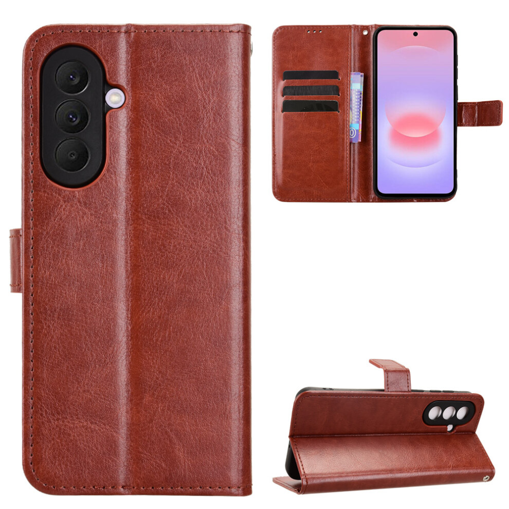 (Brown) Phone Cover For Samsung Galaxy A57 5G Pu Leather Case With Strap Crazy Horse Texture Phone Wallet Co Brown 6914293073655