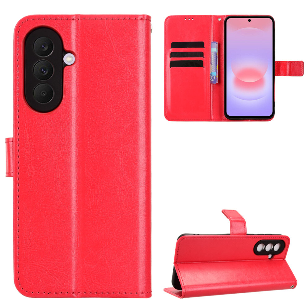 (Red) Phone Cover For Samsung Galaxy A57 5G Pu Leather Case With Strap Crazy Horse Texture Phone Wallet Co Red 6914290490035