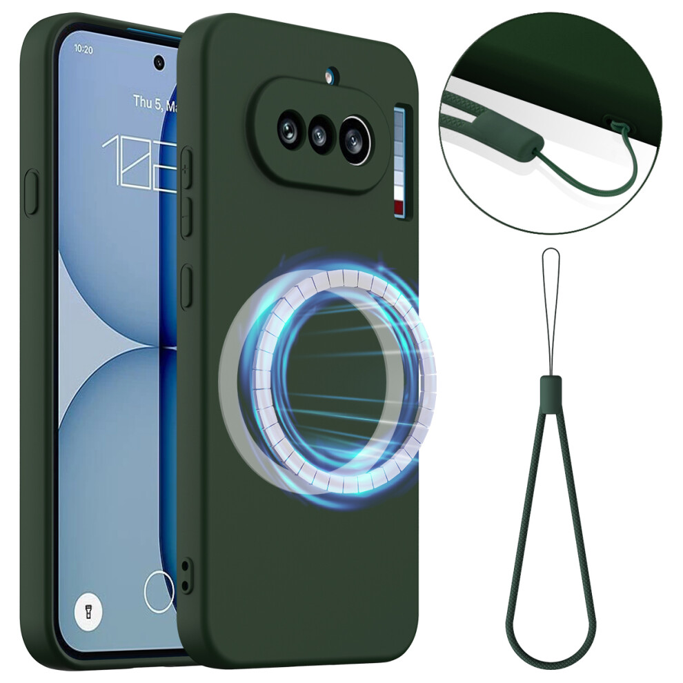 (Dark ) Phone Cover For Nothing Phone (4A) Magnetic Case Anti-Drop Liquid Silicone Phone Cover With Lanyard Green 6914298569375