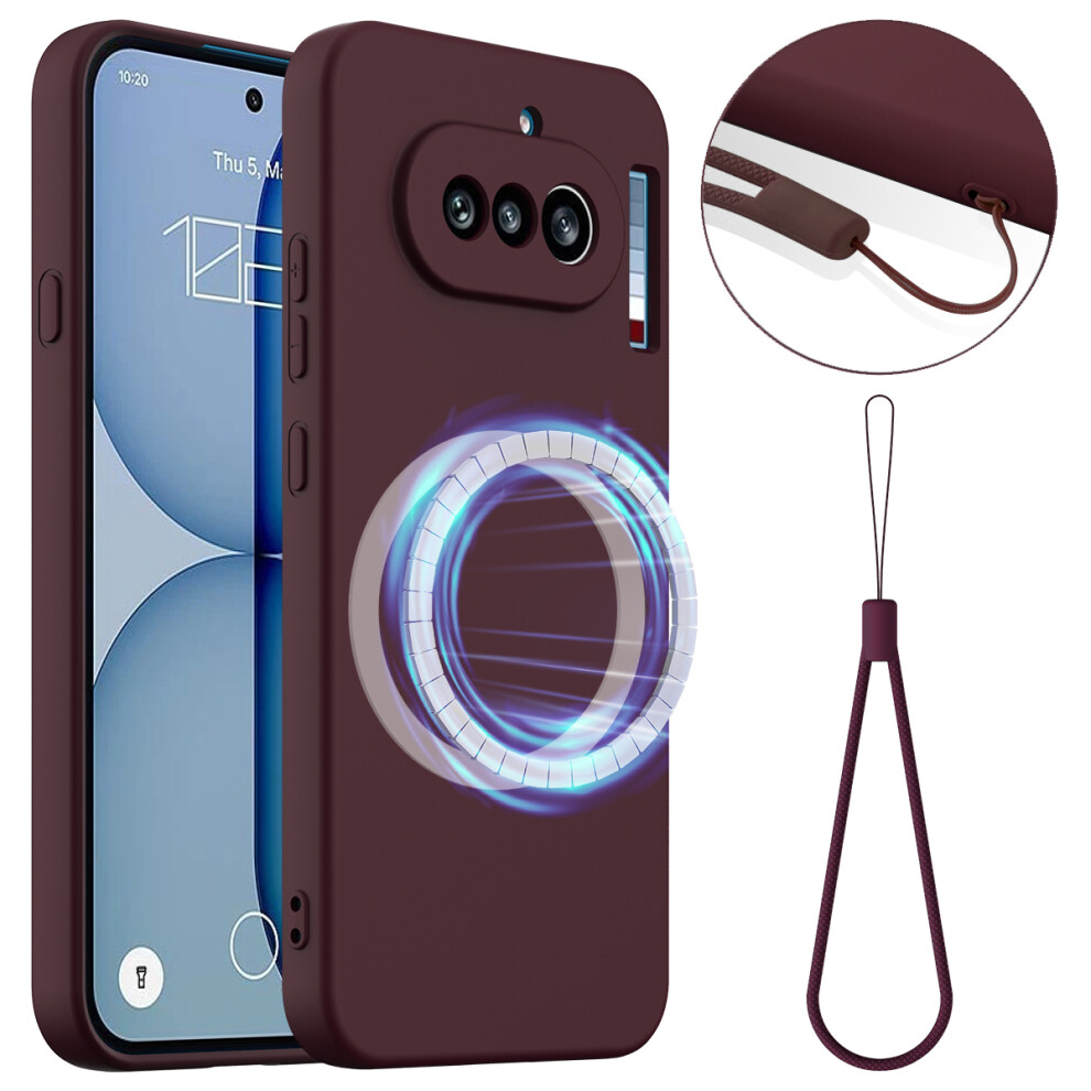 (Wine ) Phone Cover For Nothing Phone (4A) Magnetic Case Anti-Drop Liquid Silicone Phone Cover With Lanyard Red 6914295926157