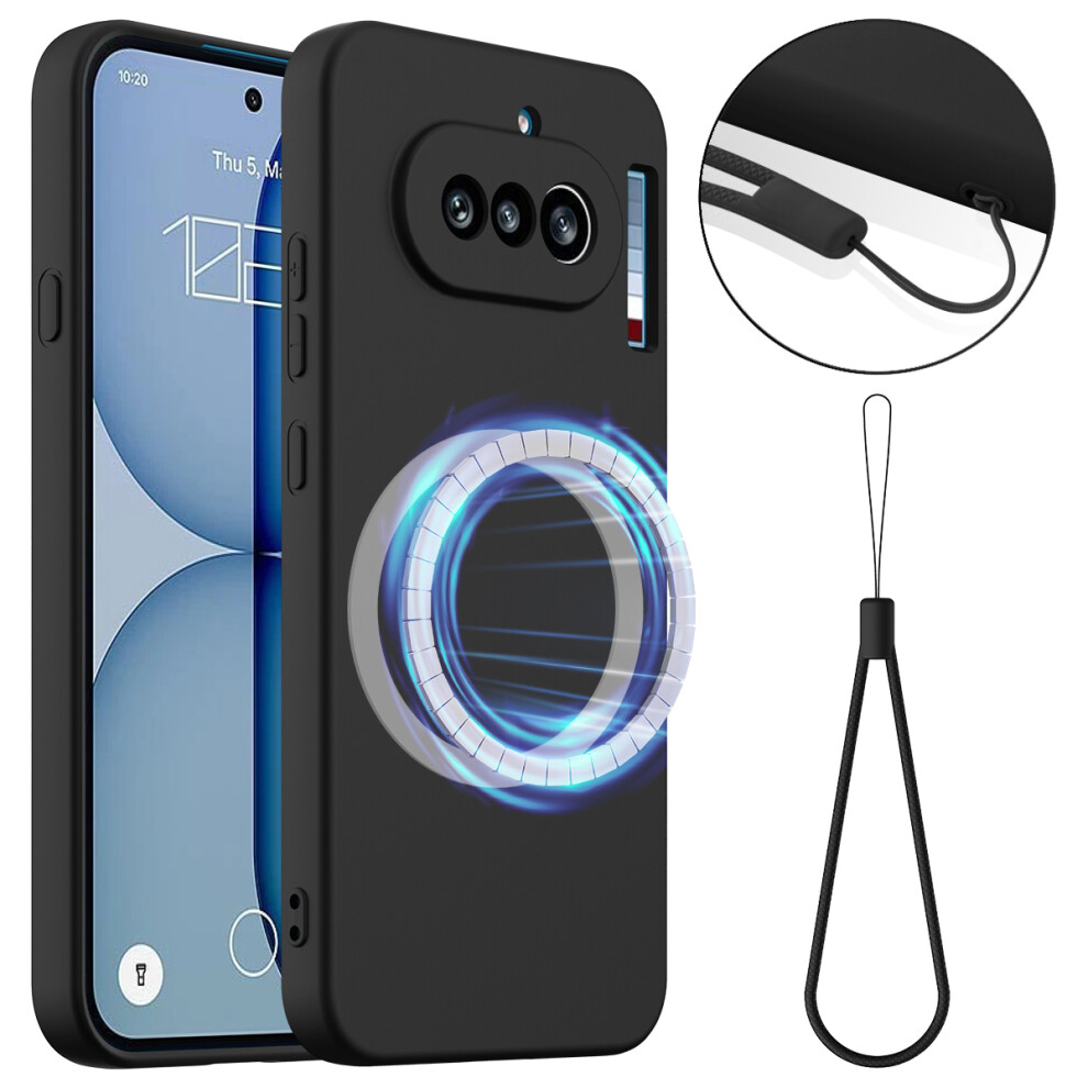 (Black) Phone Cover For Nothing Phone (4A) Magnetic Case Anti-Drop Liquid Silicone Phone Cover With Lanyard Black 6914293974303