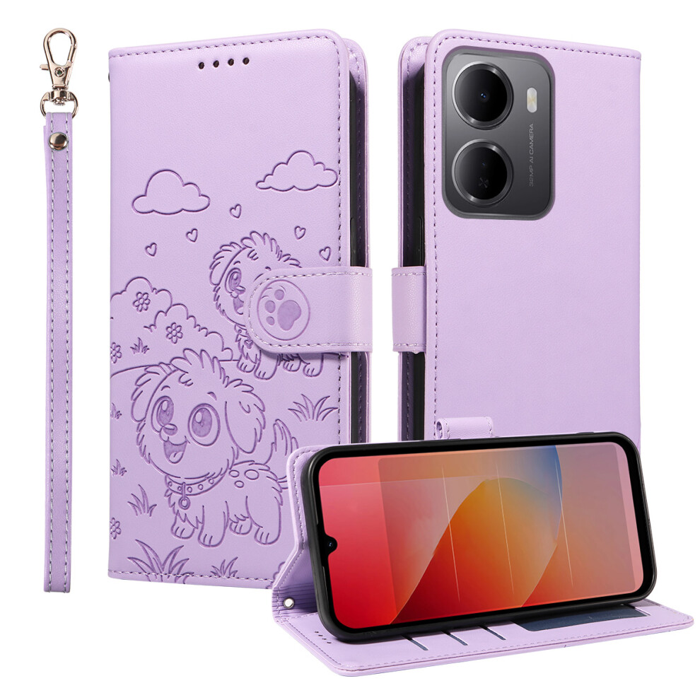 (Purple) Phone Cover For Xiaomi Redmi 15A 5G Case Rfid Blocking Imprinted Dog Pattern Pu Leather Phone Cover Purple 6914290457991