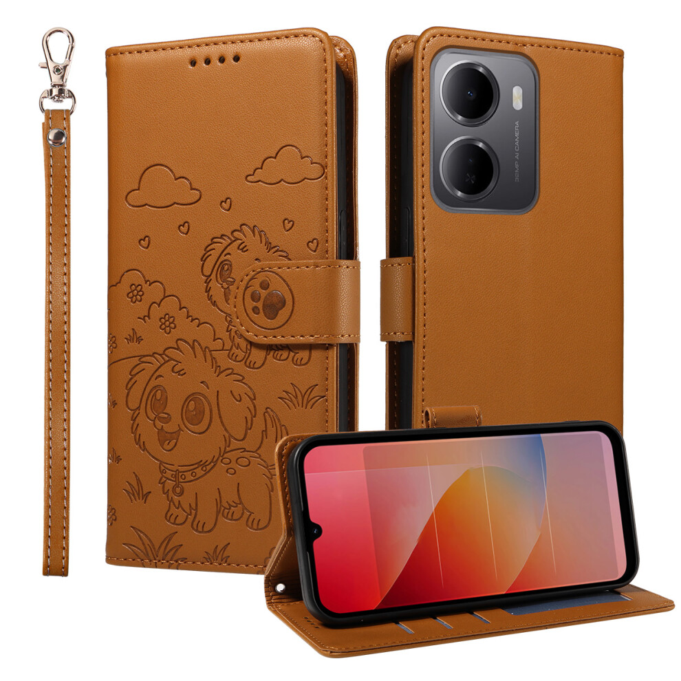 (Brown) Phone Cover For Xiaomi Redmi 15A 5G Case Rfid Blocking Imprinted Dog Pattern Pu Leather Phone Cover Brown 6914290917846