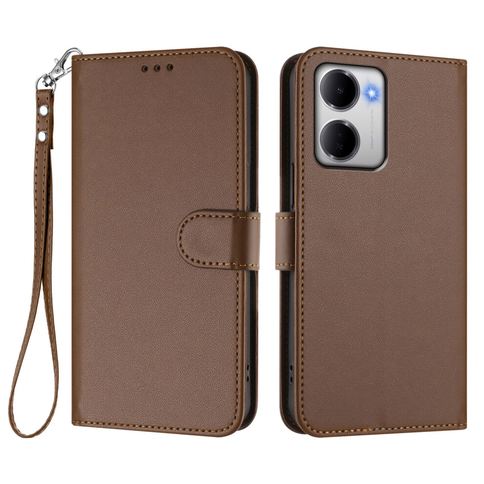 (Brown) Phone Cover For Xiaomi Redmi 15A 5G Leather Case Wallet Stand Phone Cover With Wrist Strap Brown 6914299142898