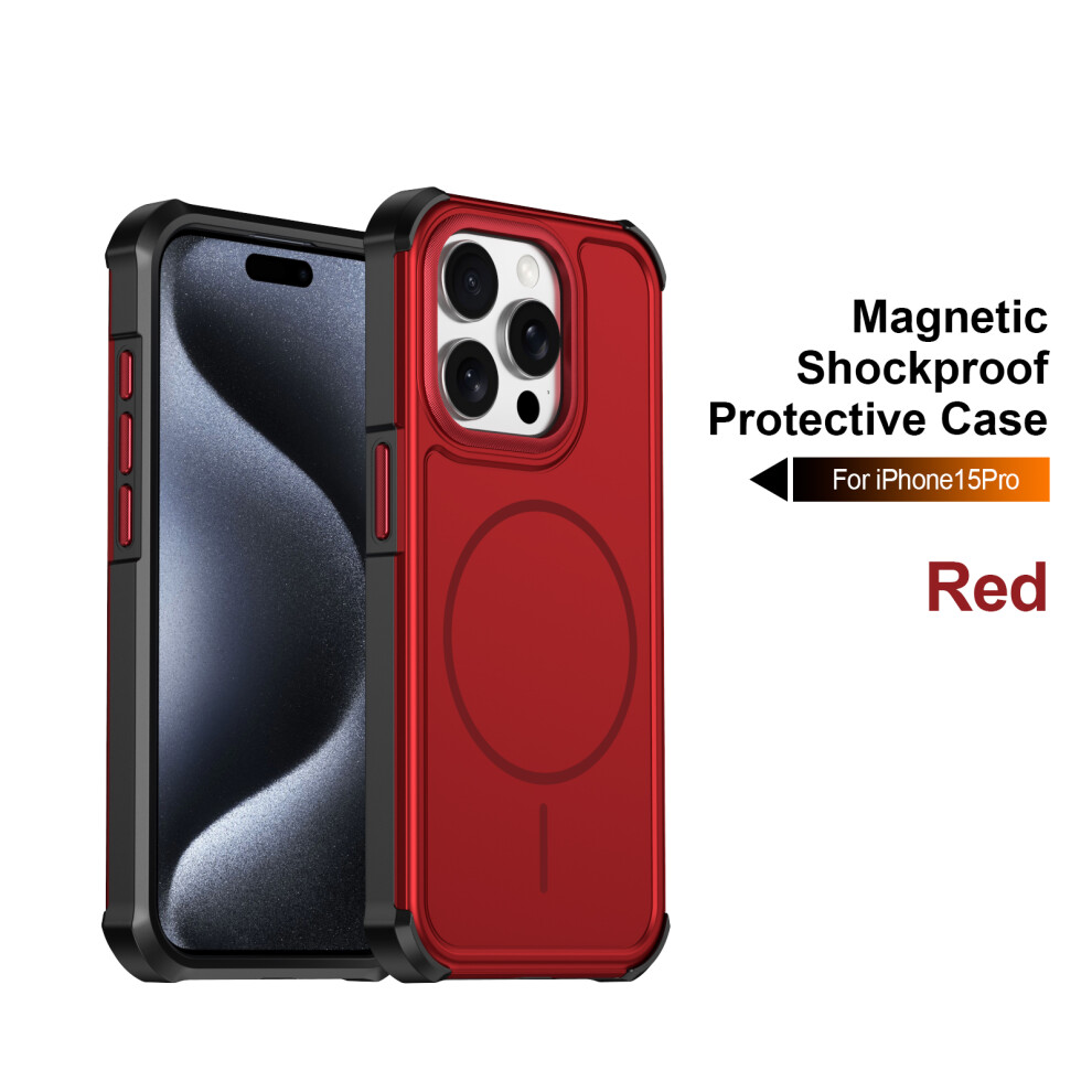 (Red) Phone Cover For Iphone 15 Pro Magnetic Case Shockproof Tpu Pc Protective Cover Red 6914299587514