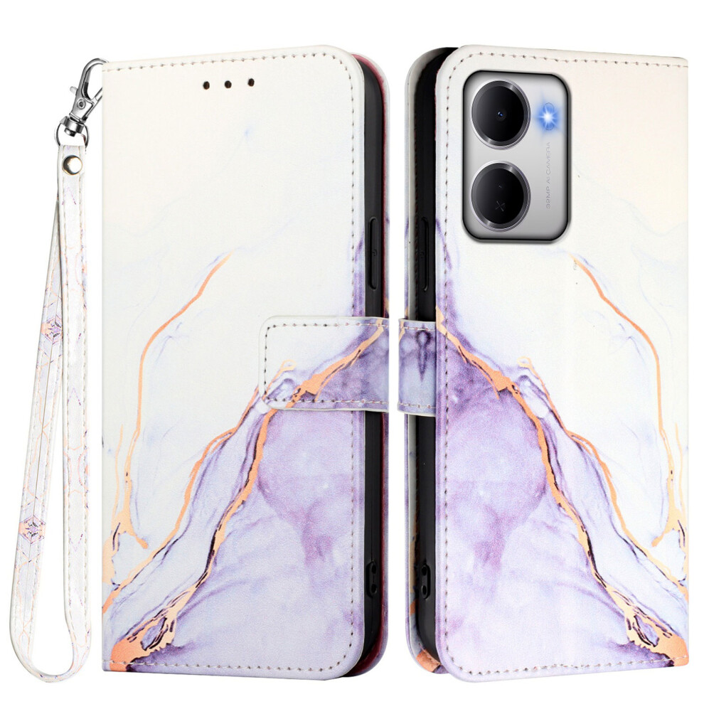 (White / Purple Ls006) Phone Cover For Xiaomi Redmi 15A 5G Case With Strap Marble Pattern Leather Phone Cover Card Holder White,Purple 6914292426520