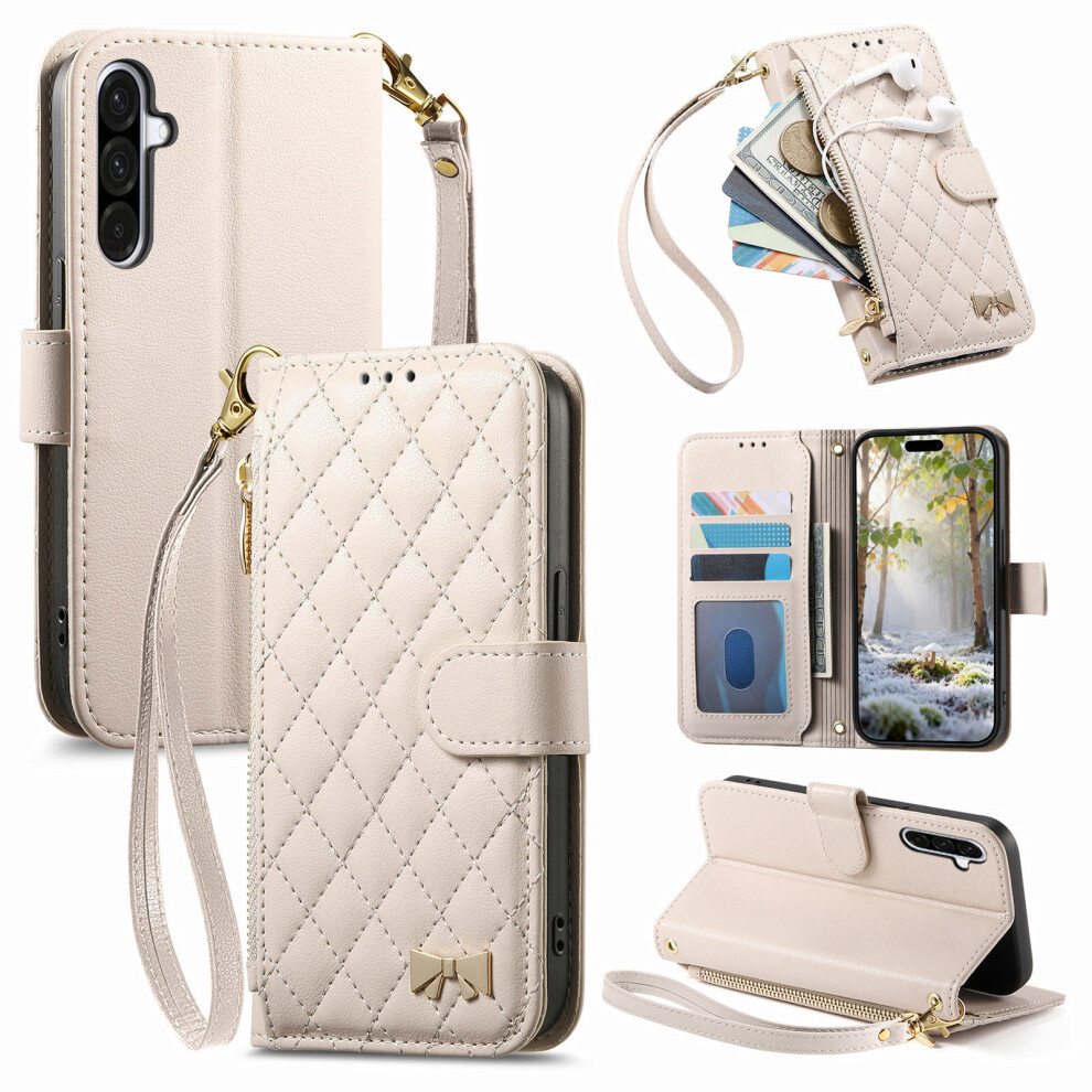 (White) Phone Cover For Samsung Galaxy A27 Stand Case Imprint Tpu Pu Leather Zipper Pocket Wallet Phone Cov White 6914299344346