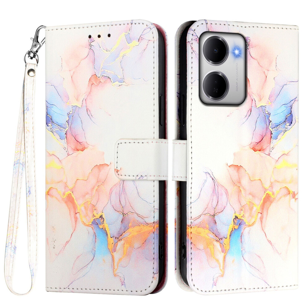 (Milky Way Marble Ls004) Phone Cover For Xiaomi Redmi 15A 5G Case With Strap Marble Pattern Leather Phone Cover Card Holder White 6914292494109