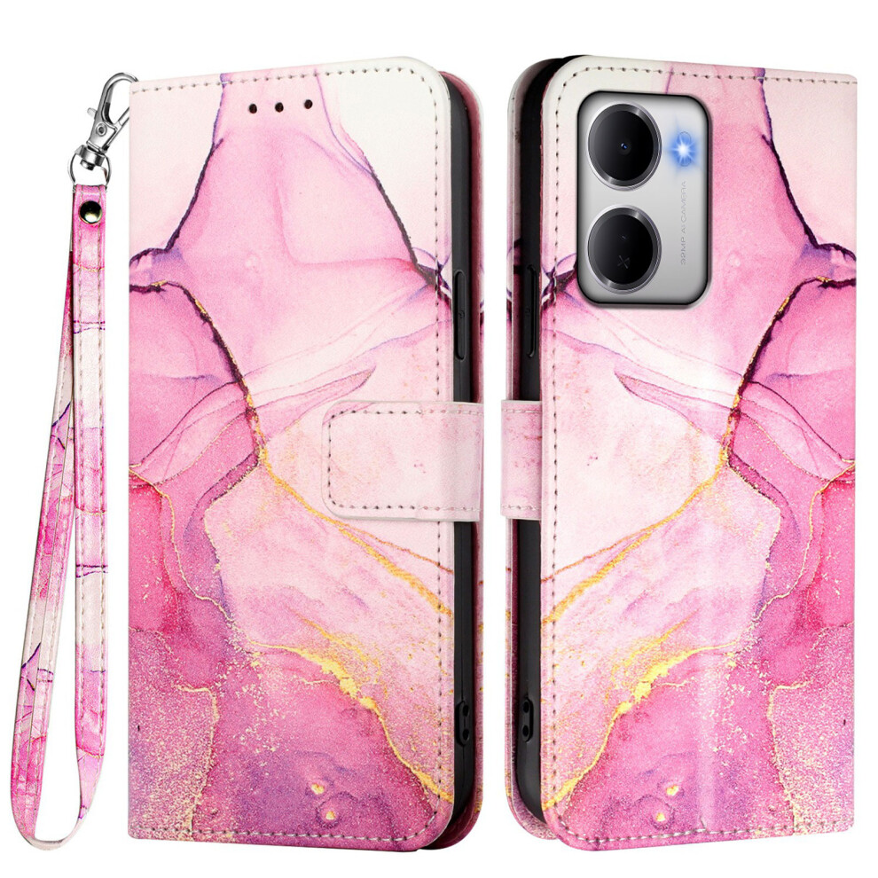 (Pink / Purple / Gold Ls001) Phone Cover For Xiaomi Redmi 15A 5G Case With Strap Marble Pattern Leather Phone Cover Card Holder Pink,Gold,Purple 6914290474677