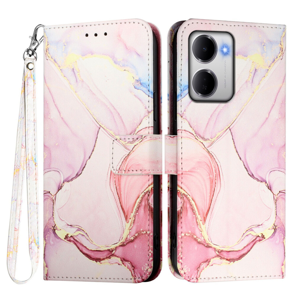 (Rose Ls005) Phone Cover For Xiaomi Redmi 15A 5G Case With Strap Marble Pattern Leather Phone Cover Card Holder Gold 6914297978826