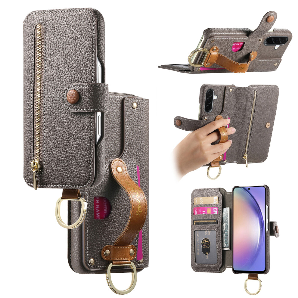 (Grey) Phone Cover For Samsung Galaxy A27 Case Rfid Blocking Zipper Wallet Pu Leather Mobile Cover Grey 6914299168591