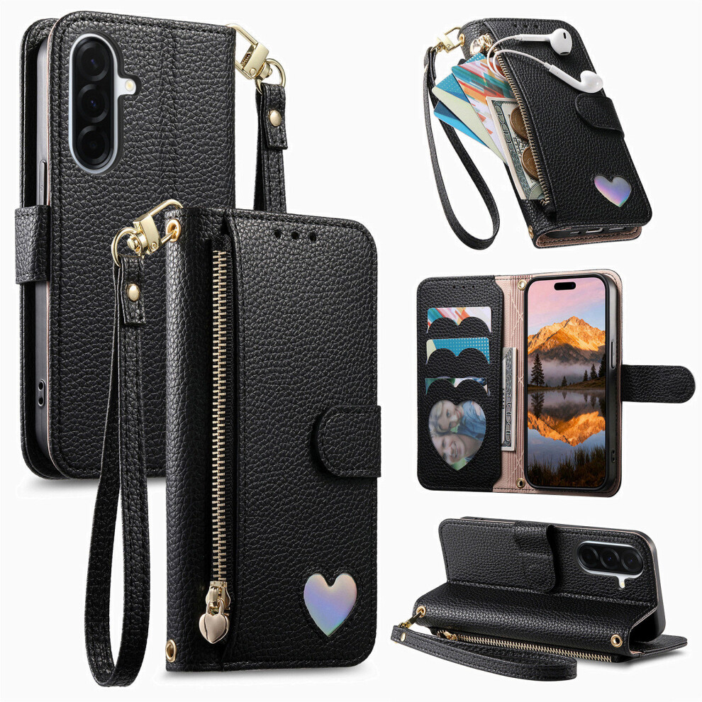 (Black) Phone Cover For Samsung Galaxy A27 Case Zipper Pocket Tpu Pu Leather Wallet Phone Cover With Strap Black 6914296186758