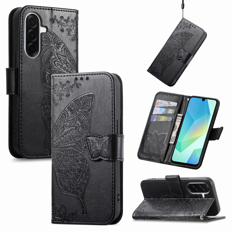 (Black) Phone Cover For Samsung Galaxy A27 Case With Strap Butterfly Pattern Pu Leather Wallet Phone Cover Black 6914294093508
