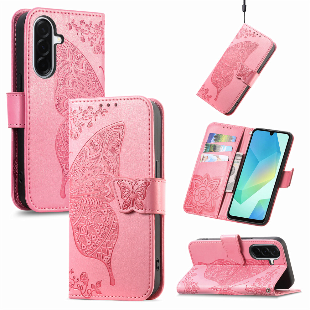 (Pink) Phone Cover For Samsung Galaxy A27 Case With Strap Butterfly Pattern Pu Leather Wallet Phone Cover Pink 6914290875634