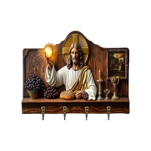 Jesus-Kommunionsschlüsselhalter aus Holz, Wanddekoration mit 5 Haken