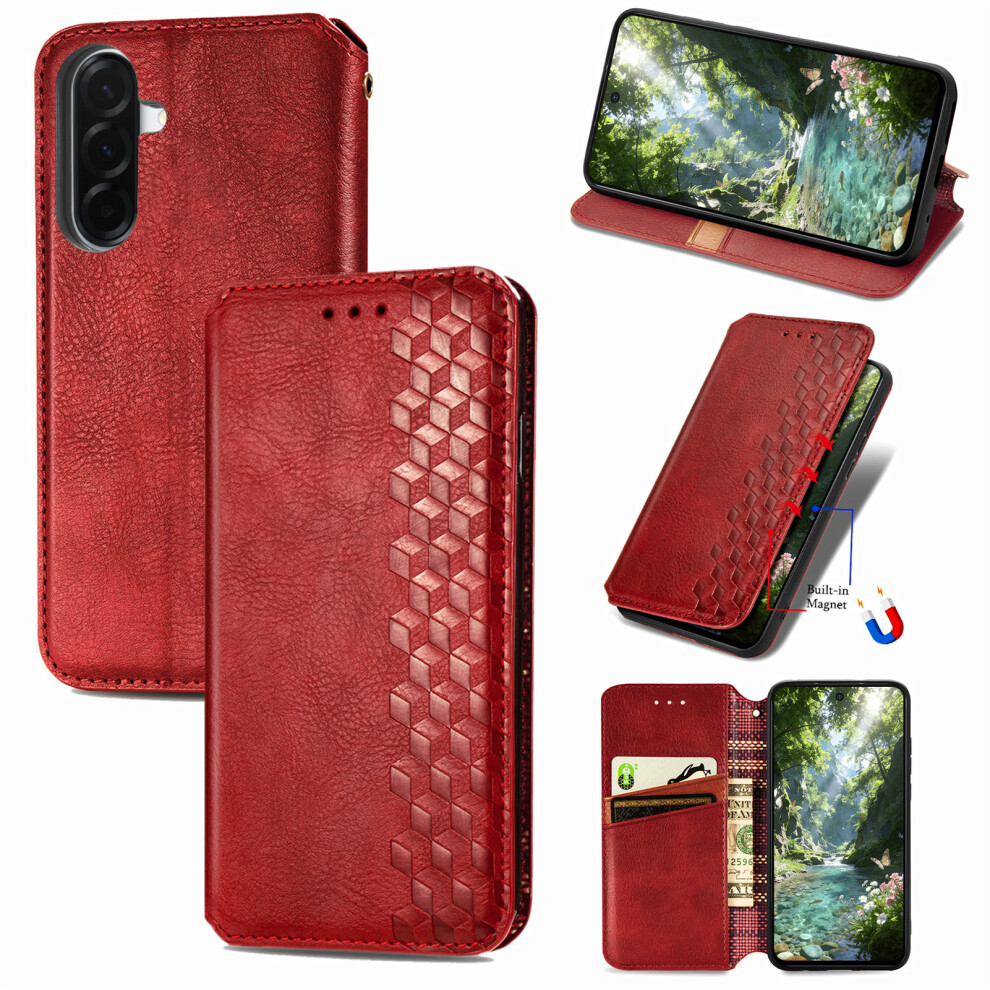 (Red) Phone Cover For Samsung Galaxy A27 Case Rhombus Imprint Pu Leather Wallet Phone Cover Red 6914290771271