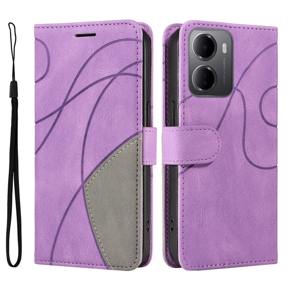 (Purple) Phone Cover For Xiaomi Redmi 15A 5G Leather Phone Case Stand Wallet With Bi-Colour Splicing Design Purple 6914293757494
